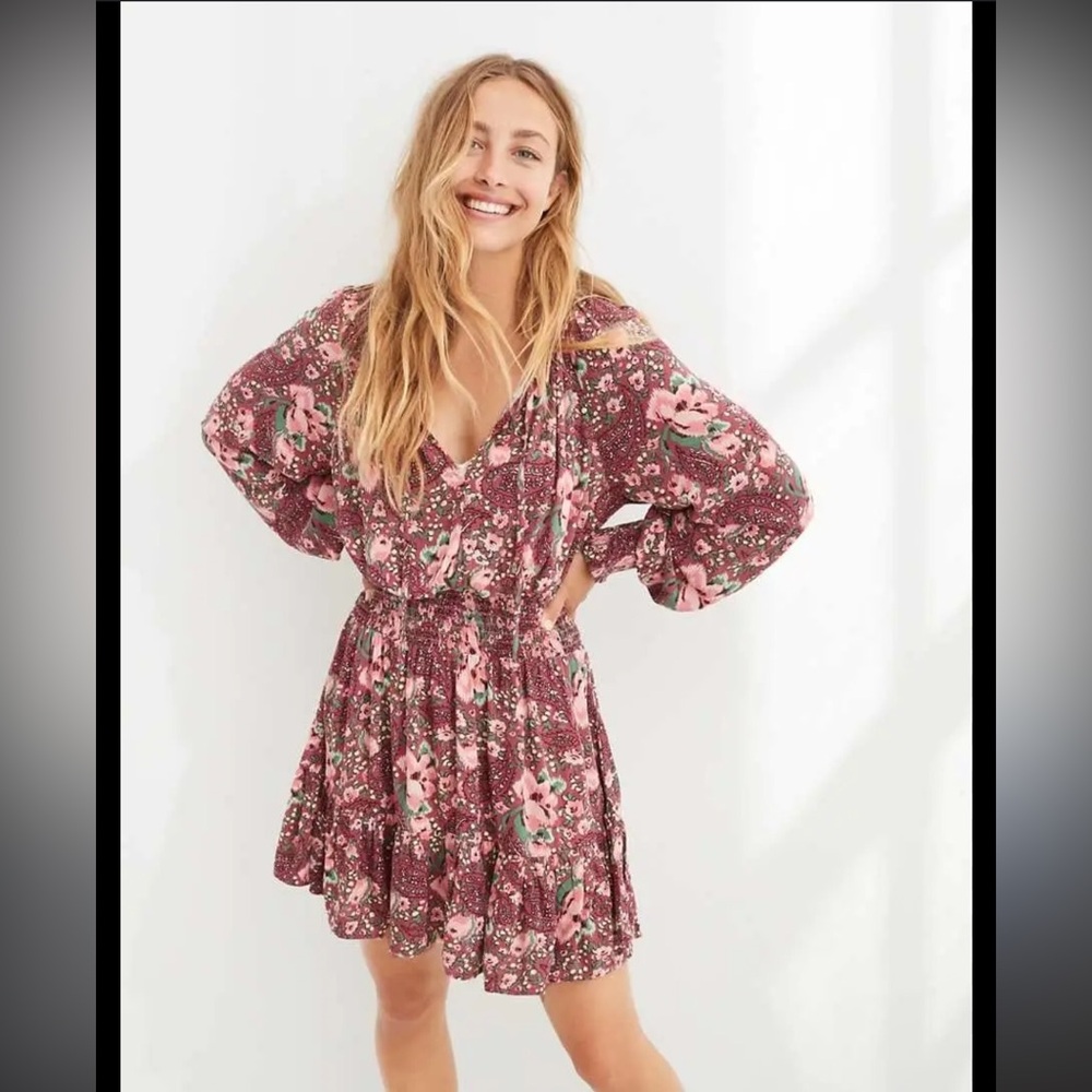 Aerie Long Sleeve Floral Dress NWT